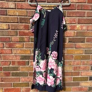 Monteau Navy Dress with Pink Floral Design